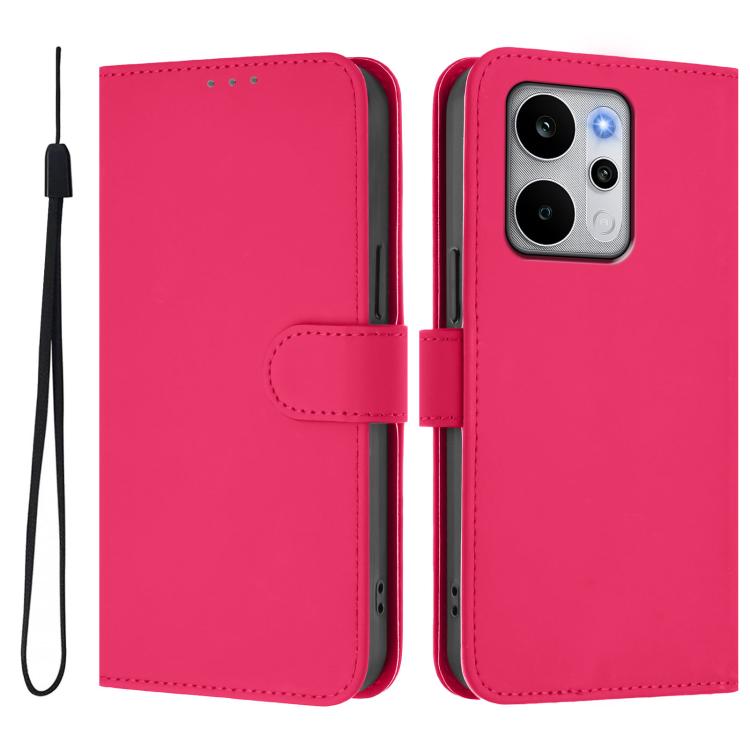 For Realme P4 Power 5G Skin Feel Solid Color Leather Phone Case with Lanyard