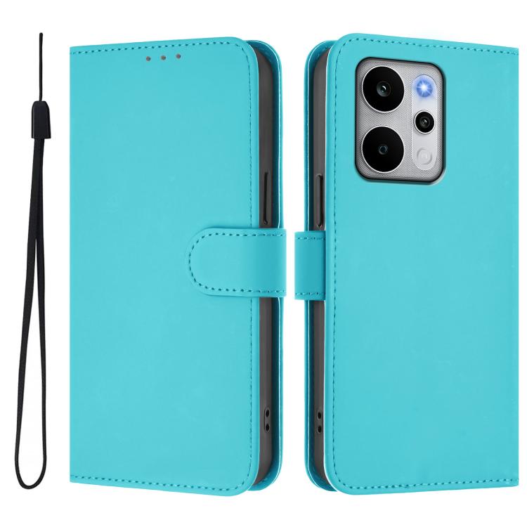 For Realme P4 Power 5G Skin Feel Solid Color Leather Phone Case with Lanyard