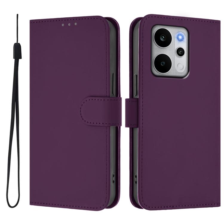 For Realme P4 Power 5G Skin Feel Solid Color Leather Phone Case with Lanyard