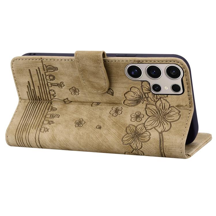 For Samsung Galaxy S25 Ultra 5G Cartoon Sakura Cat Embossed Leather Phone Case