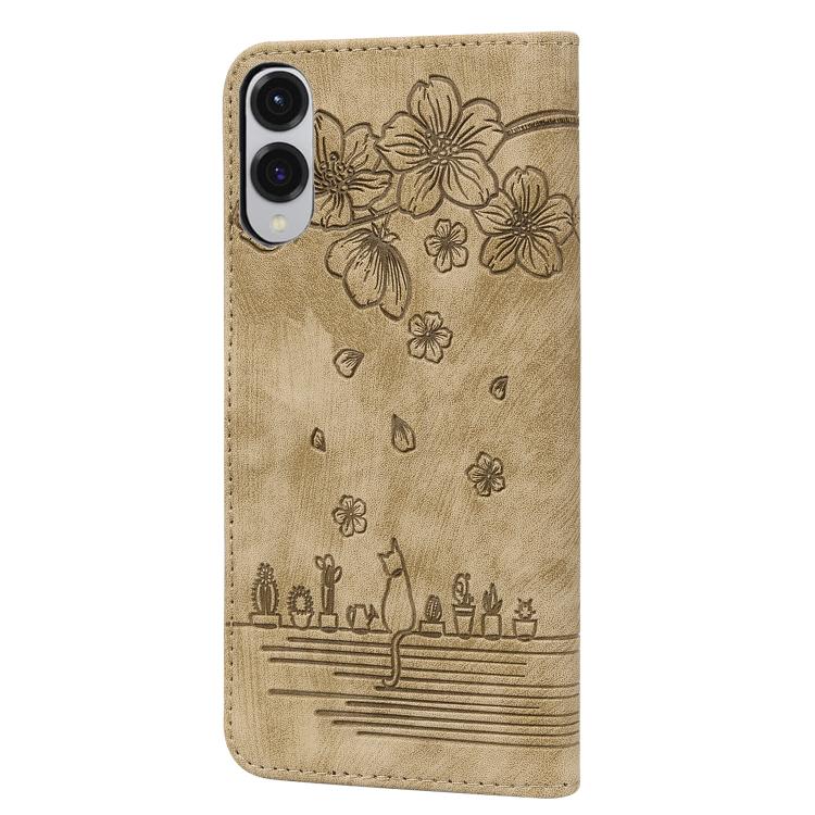 For Samsung Galaxy S25 Edge 5G Cartoon Sakura Cat Embossed Leather Phone Case