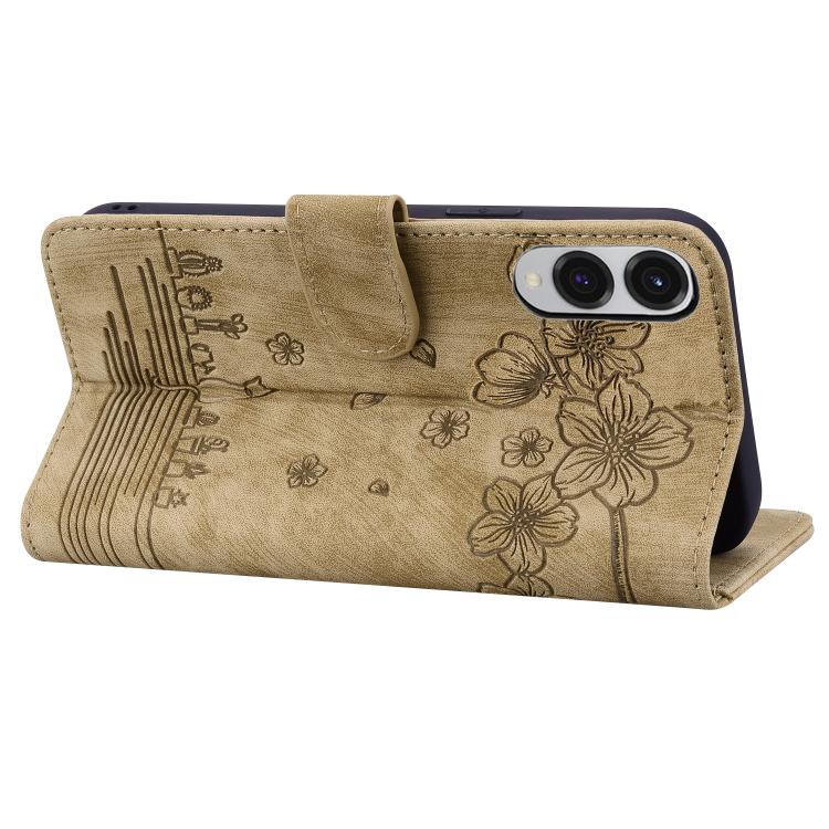 For Samsung Galaxy S25 Edge 5G Cartoon Sakura Cat Embossed Leather Phone Case
