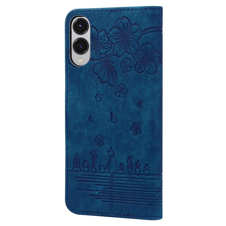 For Samsung Galaxy S25 Edge 5G Cartoon Sakura Cat Embossed Leather Phone Case