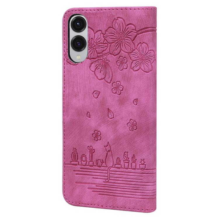 For Samsung Galaxy S25 Edge 5G Cartoon Sakura Cat Embossed Leather Phone Case