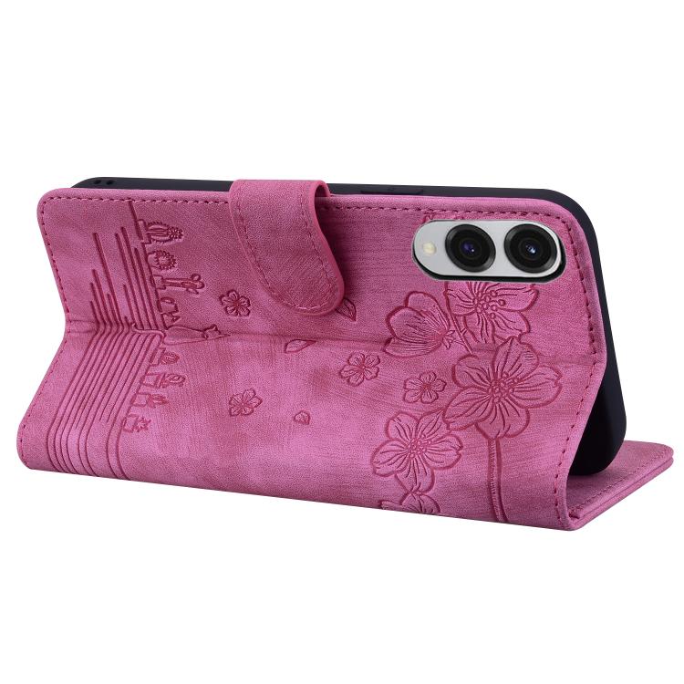 For Samsung Galaxy S25 Edge 5G Cartoon Sakura Cat Embossed Leather Phone Case