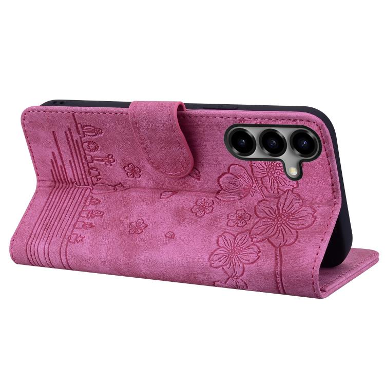 For Samsung Galaxy S26+ 5G Cartoon Sakura Cat Embossed Leather Phone Case