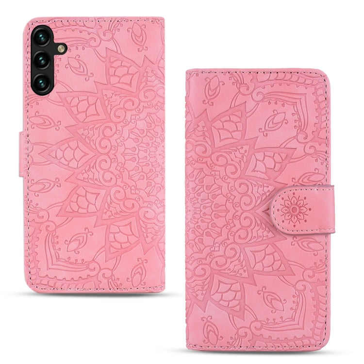 For Samsung Galaxy S25+ / S24+ 5G Mandala Embossed Dual-Fold Calf Leather Phone Case