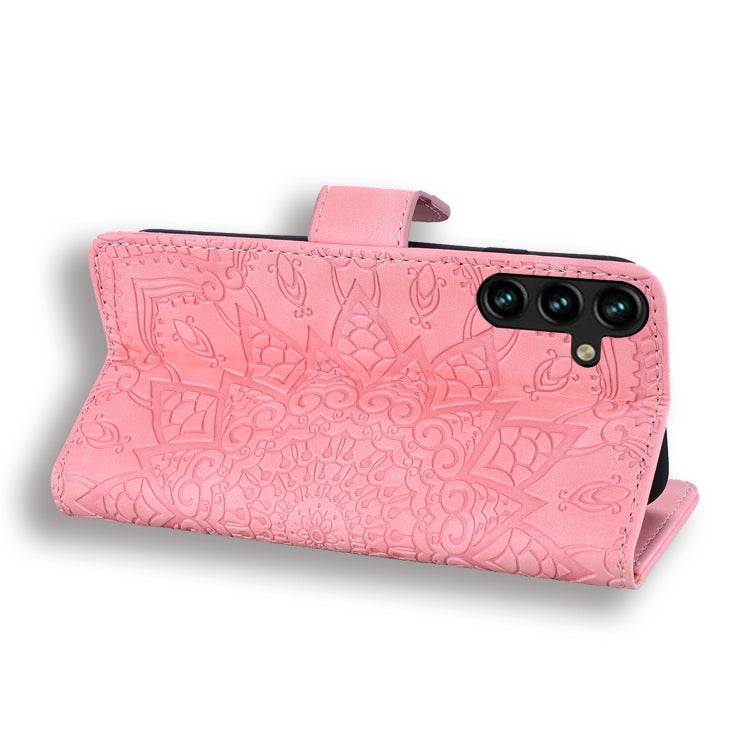 For Samsung Galaxy S25+ / S24+ 5G Mandala Embossed Dual-Fold Calf Leather Phone Case