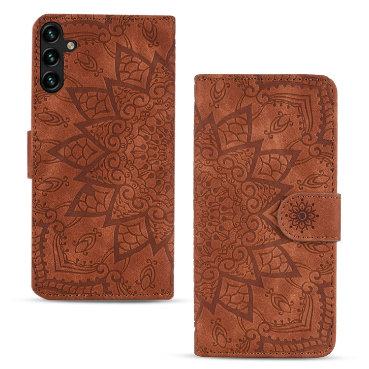 For Samsung Galaxy S24 FE 5G Mandala Embossed Dual-Fold Calf Leather Phone Case