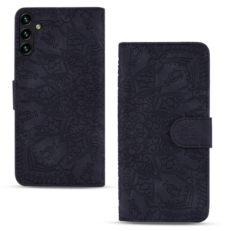 For Samsung Galaxy S24 FE 5G Mandala Embossed Dual-Fold Calf Leather Phone Case