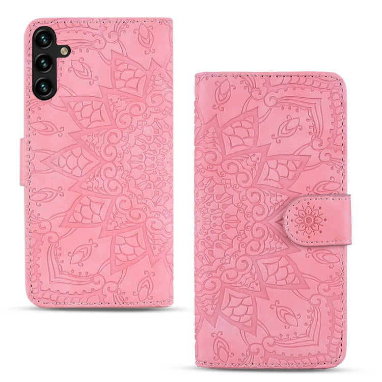 For Samsung Galaxy S24 FE 5G Mandala Embossed Dual-Fold Calf Leather Phone Case