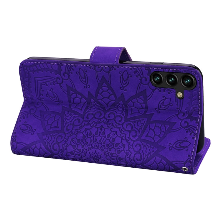For Samsung Galaxy S24 FE 5G Mandala Embossed Dual-Fold Calf Leather Phone Case