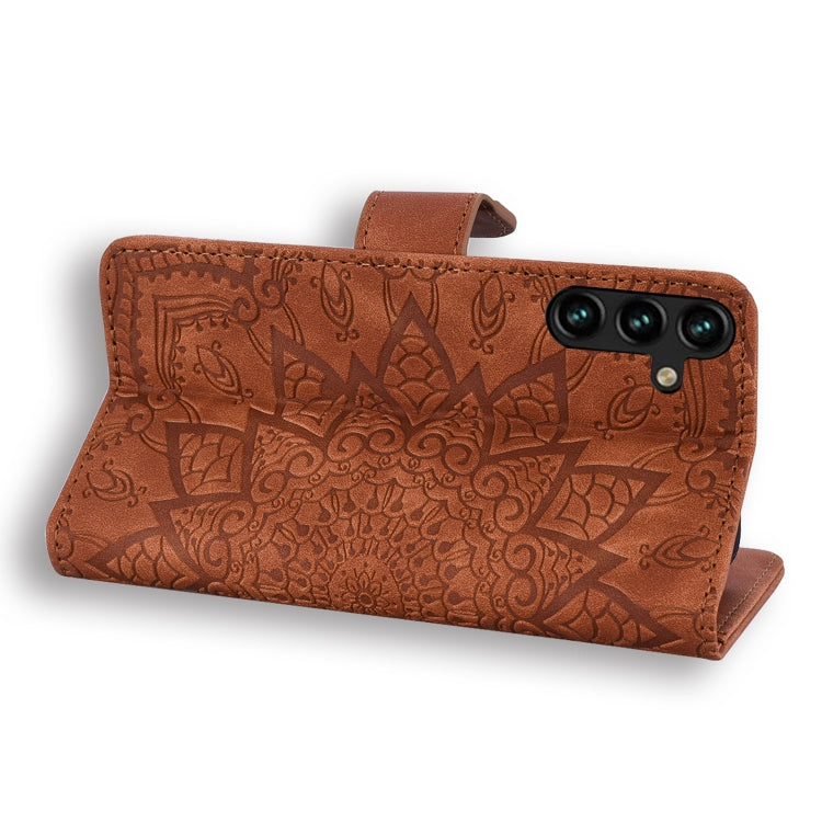 For Samsung Galaxy S23 FE 5G Mandala Embossed Dual-Fold Calf Leather Phone Case