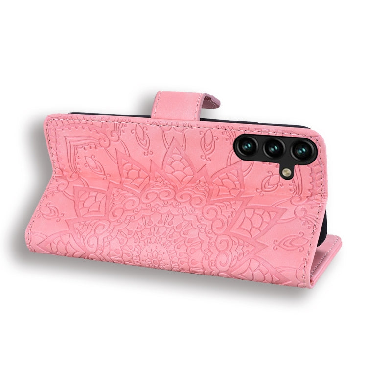 For Samsung Galaxy S23 FE 5G Mandala Embossed Dual-Fold Calf Leather Phone Case