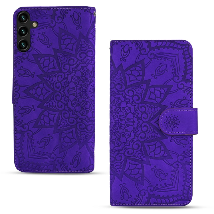 For Samsung Galaxy S23 FE 5G Mandala Embossed Dual-Fold Calf Leather Phone Case