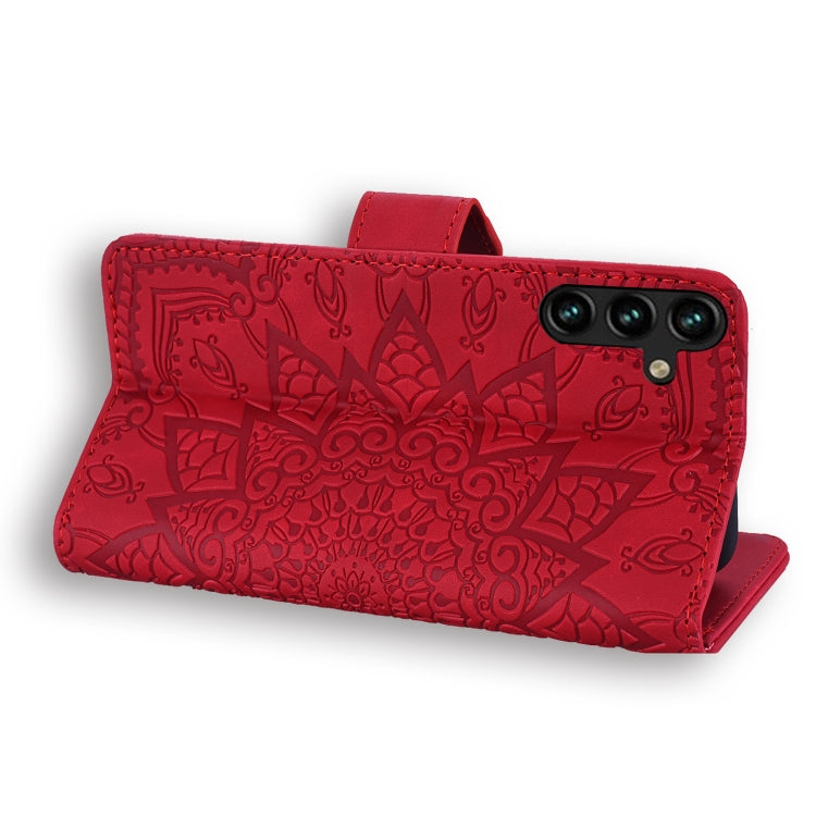 For Samsung Galaxy S23 FE 5G Mandala Embossed Dual-Fold Calf Leather Phone Case