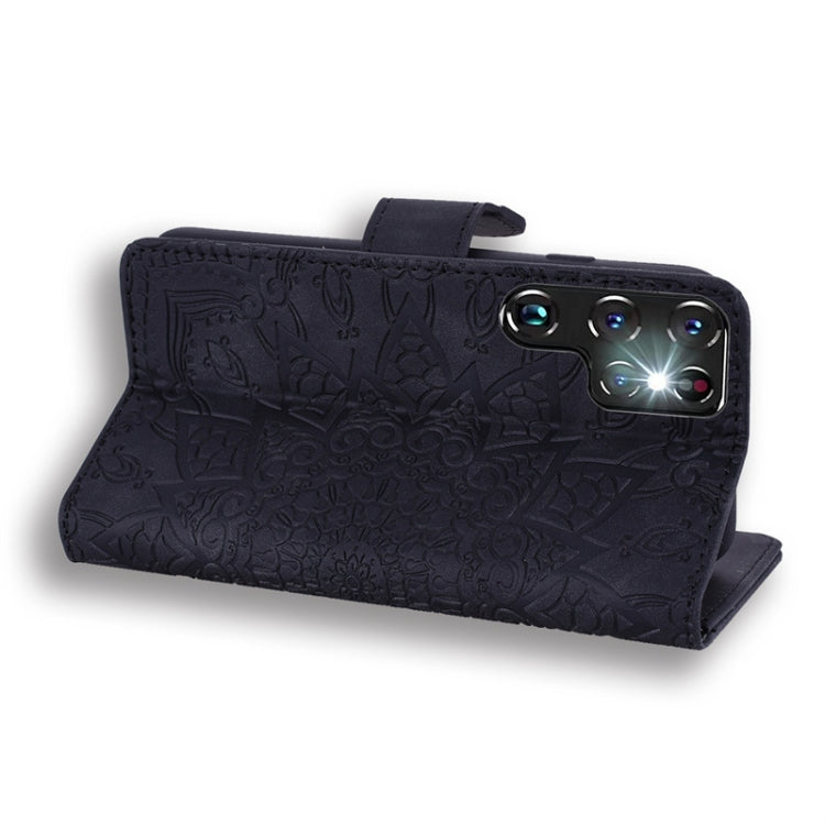 For Samsung Galaxy S24 Ultra 5G Mandala Embossed Dual-Fold Calf Leather Phone Case