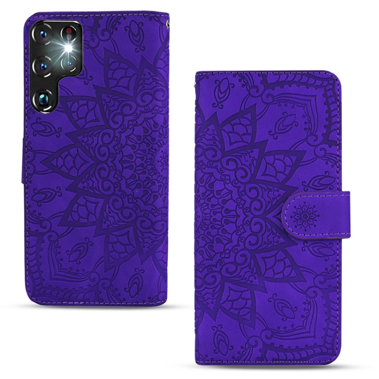 For Samsung Galaxy S24 Ultra 5G Mandala Embossed Dual-Fold Calf Leather Phone Case