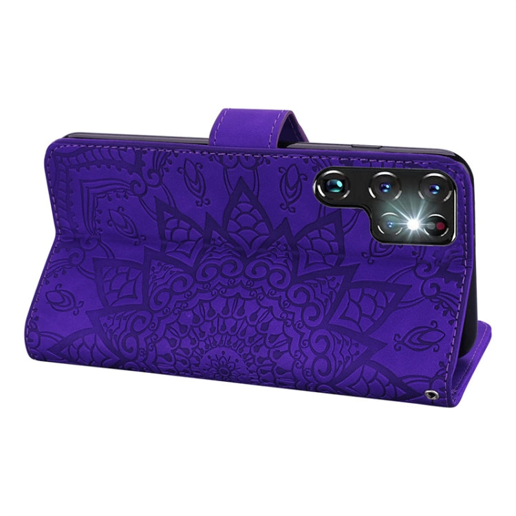 For Samsung Galaxy S24 Ultra 5G Mandala Embossed Dual-Fold Calf Leather Phone Case