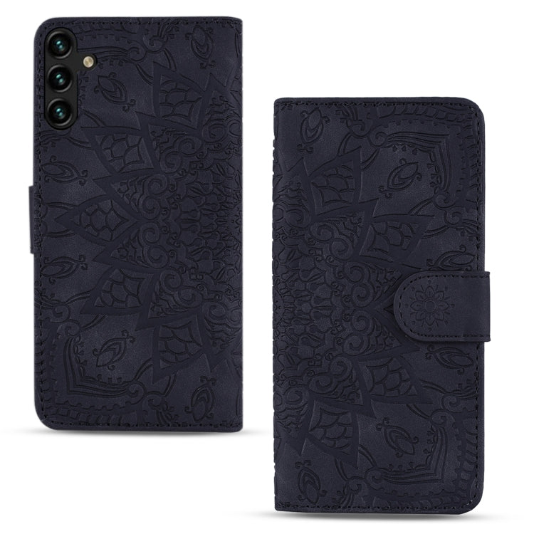 For Samsung Galaxy S23 5G Mandala Embossed Dual-Fold Calf Leather Phone Case