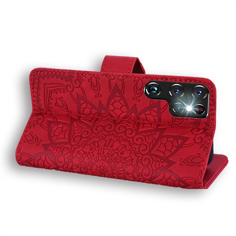 For Samsung Galaxy S23 Ultra 5G Mandala Embossed Dual-Fold Calf Leather Phone Case