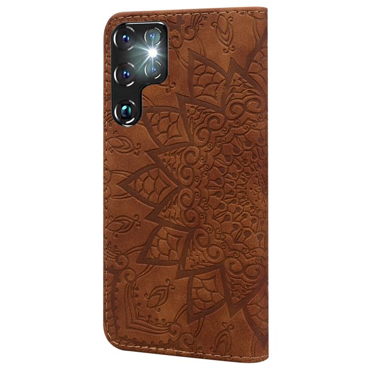 For Samsung Galaxy S25 Ultra 5G Mandala Embossed Dual-Fold Calf Leather Phone Case