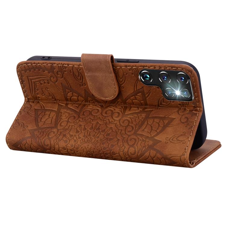 For Samsung Galaxy S25 Ultra 5G Mandala Embossed Dual-Fold Calf Leather Phone Case