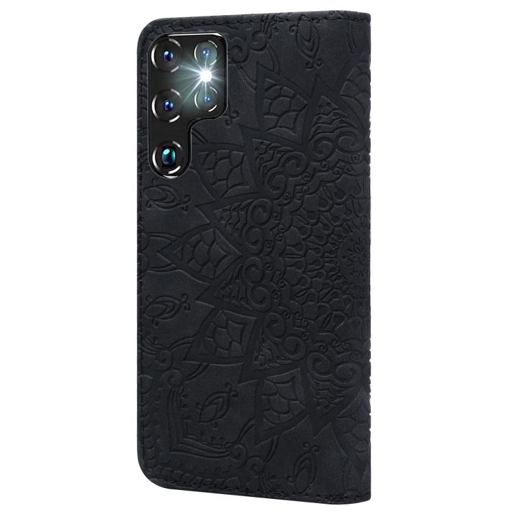 For Samsung Galaxy S25 Ultra 5G Mandala Embossed Dual-Fold Calf Leather Phone Case