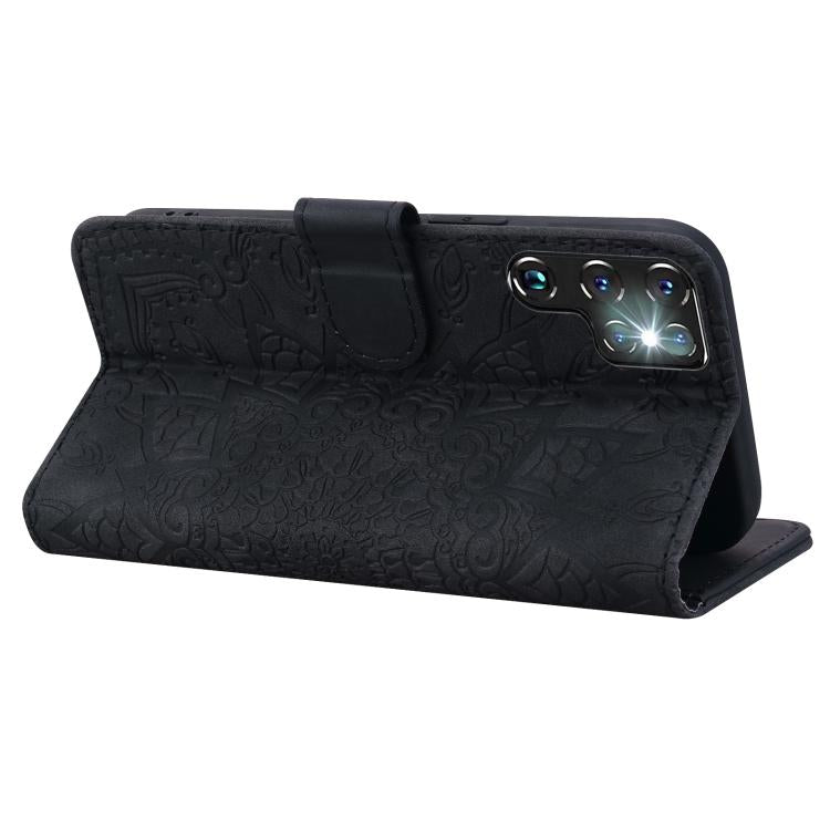 For Samsung Galaxy S25 Ultra 5G Mandala Embossed Dual-Fold Calf Leather Phone Case