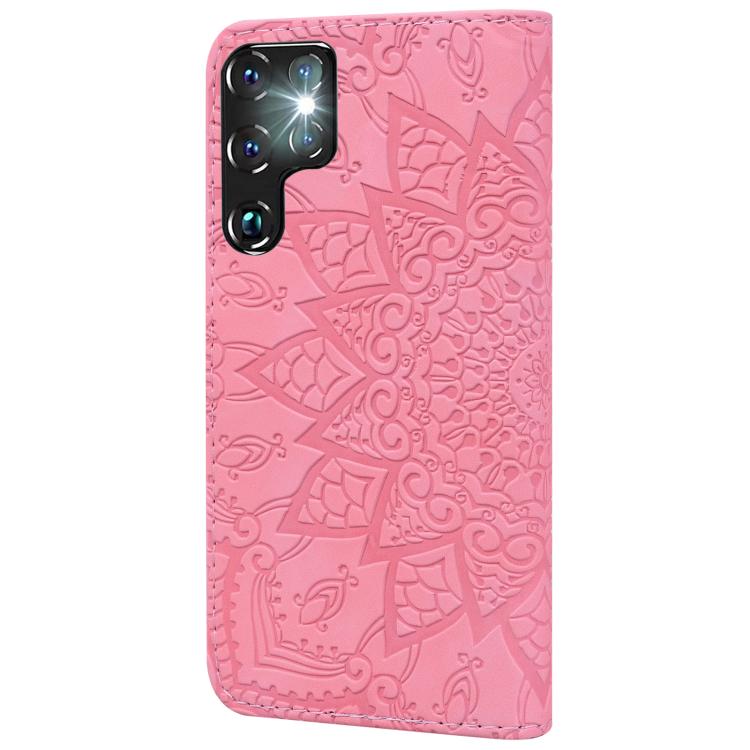 For Samsung Galaxy S25 Ultra 5G Mandala Embossed Dual-Fold Calf Leather Phone Case