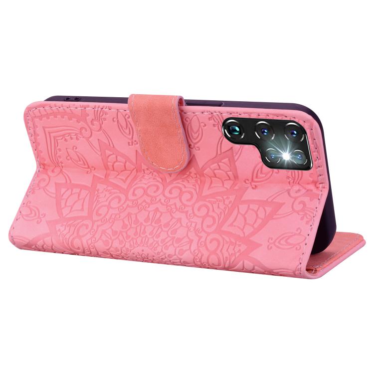 For Samsung Galaxy S25 Ultra 5G Mandala Embossed Dual-Fold Calf Leather Phone Case