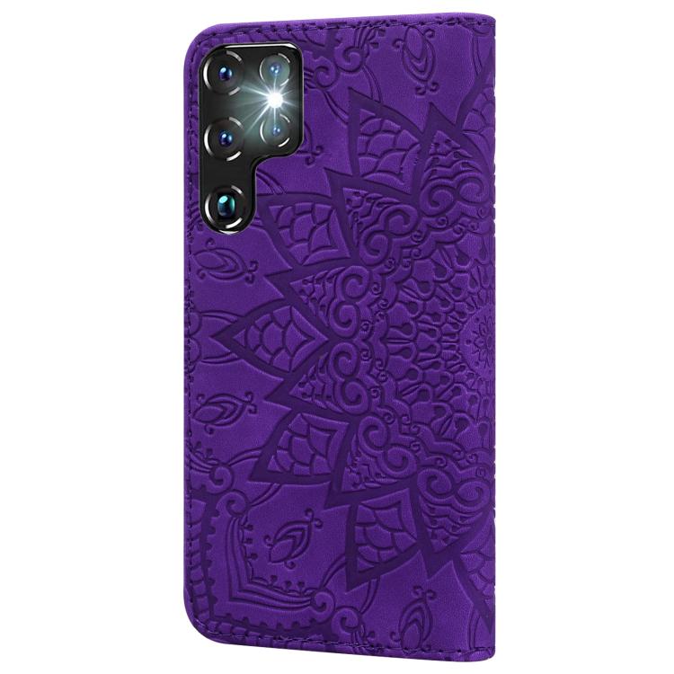 For Samsung Galaxy S25 Ultra 5G Mandala Embossed Dual-Fold Calf Leather Phone Case