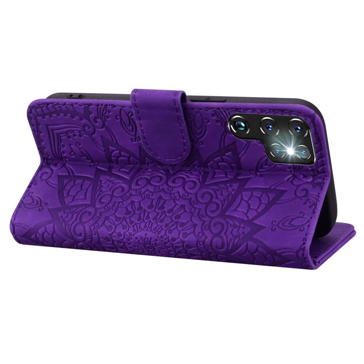 For Samsung Galaxy S25 Ultra 5G Mandala Embossed Dual-Fold Calf Leather Phone Case