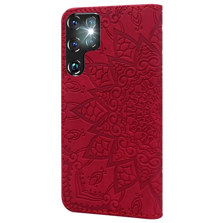 For Samsung Galaxy S25 Ultra 5G Mandala Embossed Dual-Fold Calf Leather Phone Case