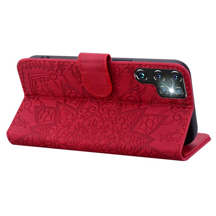 For Samsung Galaxy S25 Ultra 5G Mandala Embossed Dual-Fold Calf Leather Phone Case