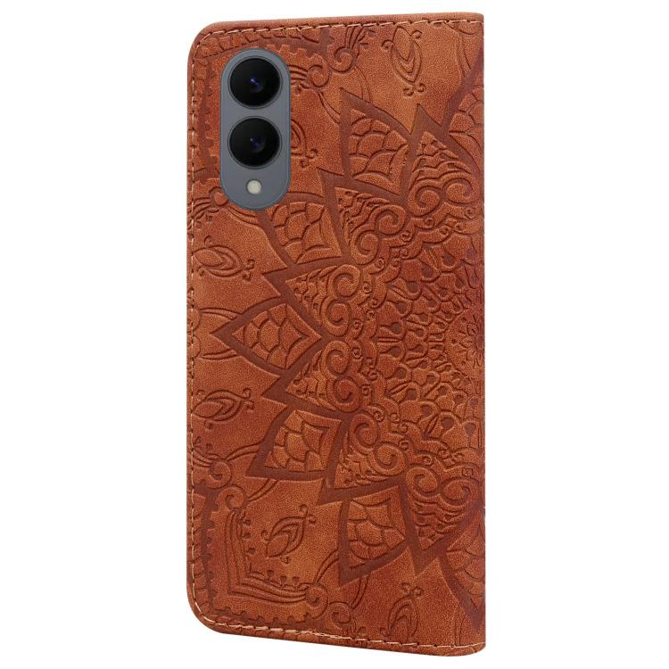 For Samsung Galaxy S25 Edge 5G Mandala Embossed Dual-Fold Calf Leather Phone Case