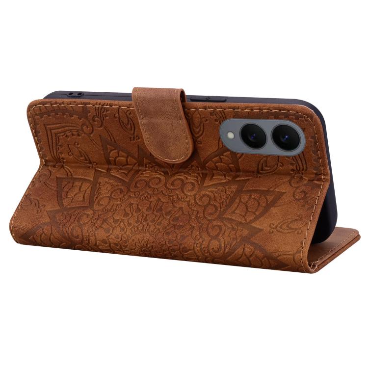 For Samsung Galaxy S25 Edge 5G Mandala Embossed Dual-Fold Calf Leather Phone Case