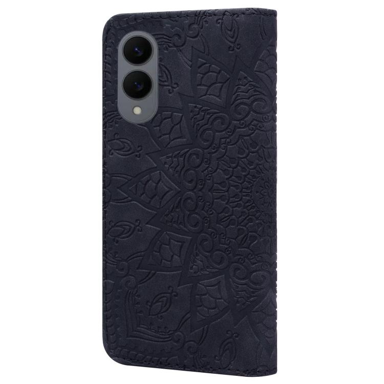 For Samsung Galaxy S25 Edge 5G Mandala Embossed Dual-Fold Calf Leather Phone Case