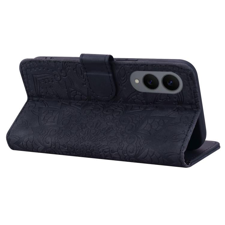 For Samsung Galaxy S25 Edge 5G Mandala Embossed Dual-Fold Calf Leather Phone Case