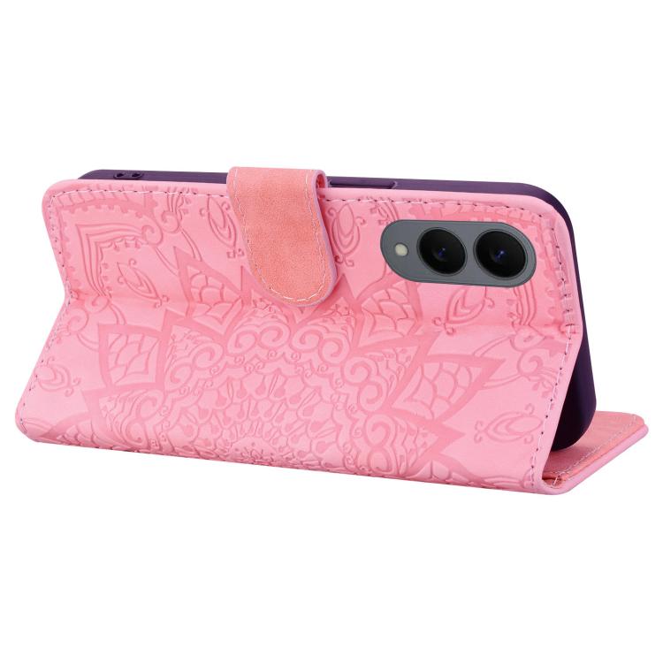 For Samsung Galaxy S25 Edge 5G Mandala Embossed Dual-Fold Calf Leather Phone Case