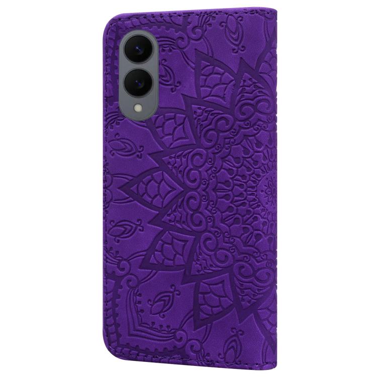 For Samsung Galaxy S25 Edge 5G Mandala Embossed Dual-Fold Calf Leather Phone Case