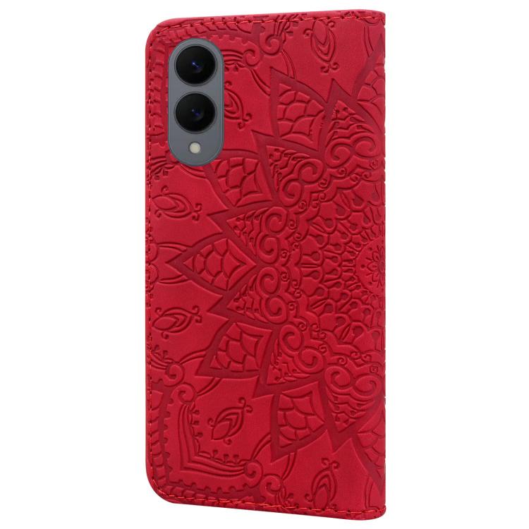 For Samsung Galaxy S25 Edge 5G Mandala Embossed Dual-Fold Calf Leather Phone Case