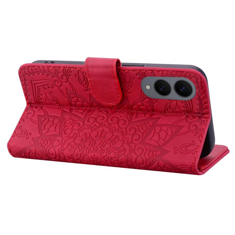 For Samsung Galaxy S25 Edge 5G Mandala Embossed Dual-Fold Calf Leather Phone Case