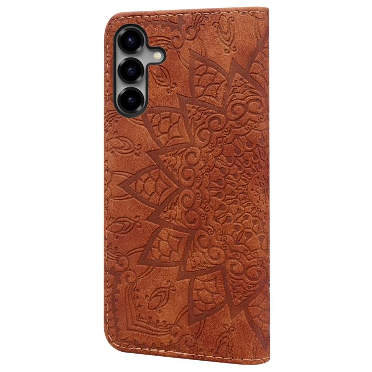 For Samsung Galaxy S26 5G Mandala Embossed Dual-Fold Calf Leather Phone Case