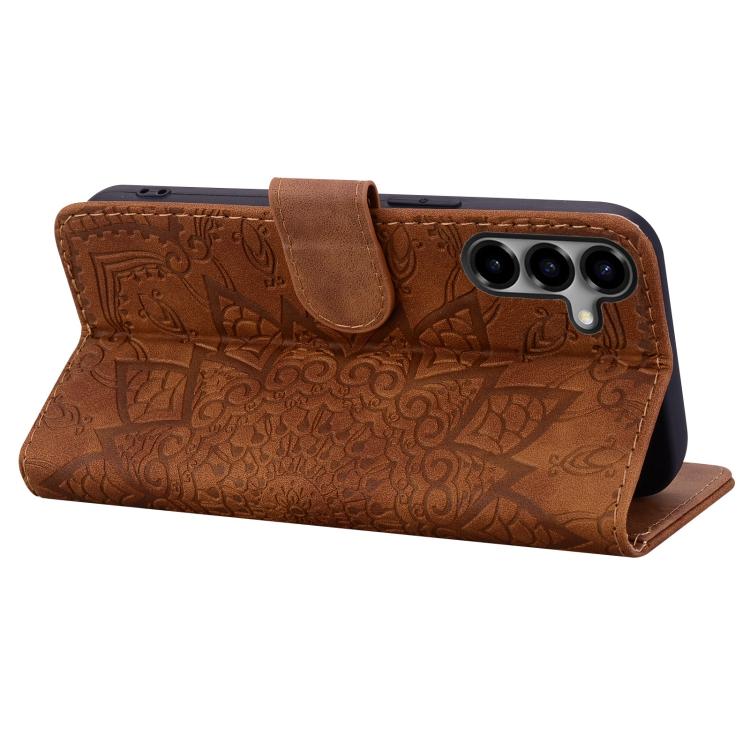 For Samsung Galaxy S26 5G Mandala Embossed Dual-Fold Calf Leather Phone Case