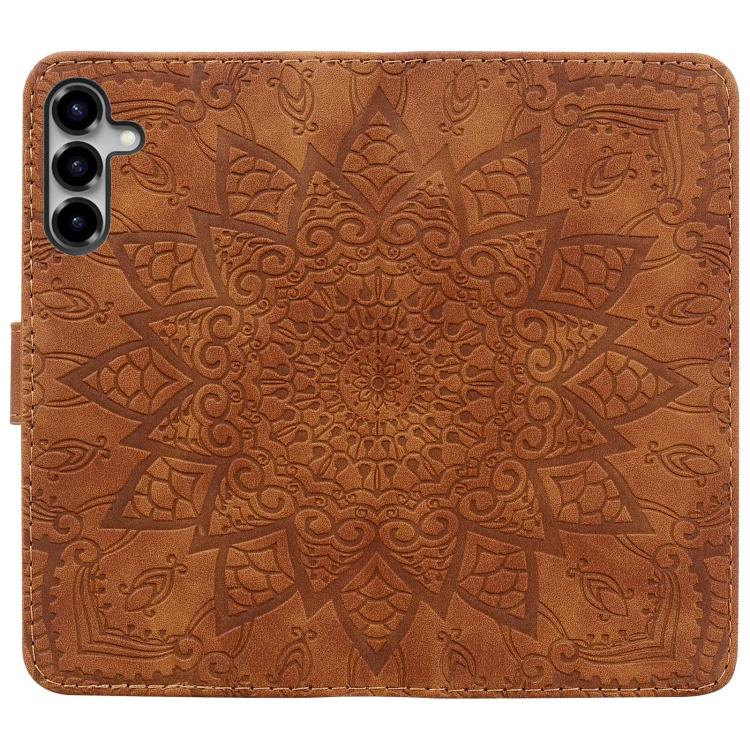 For Samsung Galaxy S26 5G Mandala Embossed Dual-Fold Calf Leather Phone Case