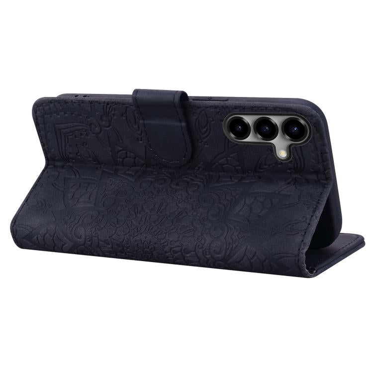 For Samsung Galaxy S26 5G Mandala Embossed Dual-Fold Calf Leather Phone Case