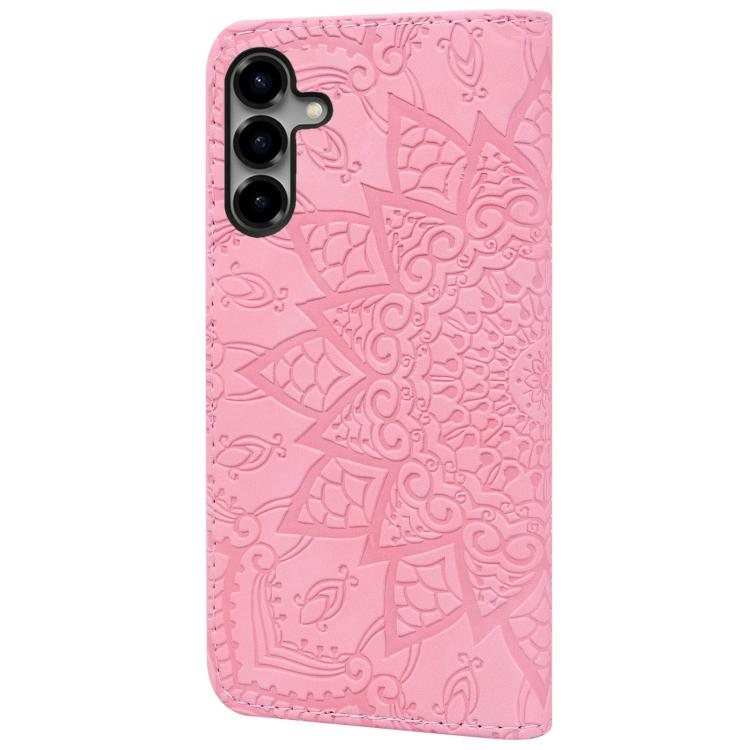 For Samsung Galaxy S26 5G Mandala Embossed Dual-Fold Calf Leather Phone Case