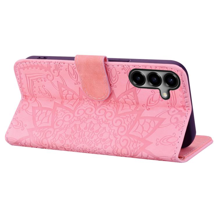 For Samsung Galaxy S26 5G Mandala Embossed Dual-Fold Calf Leather Phone Case