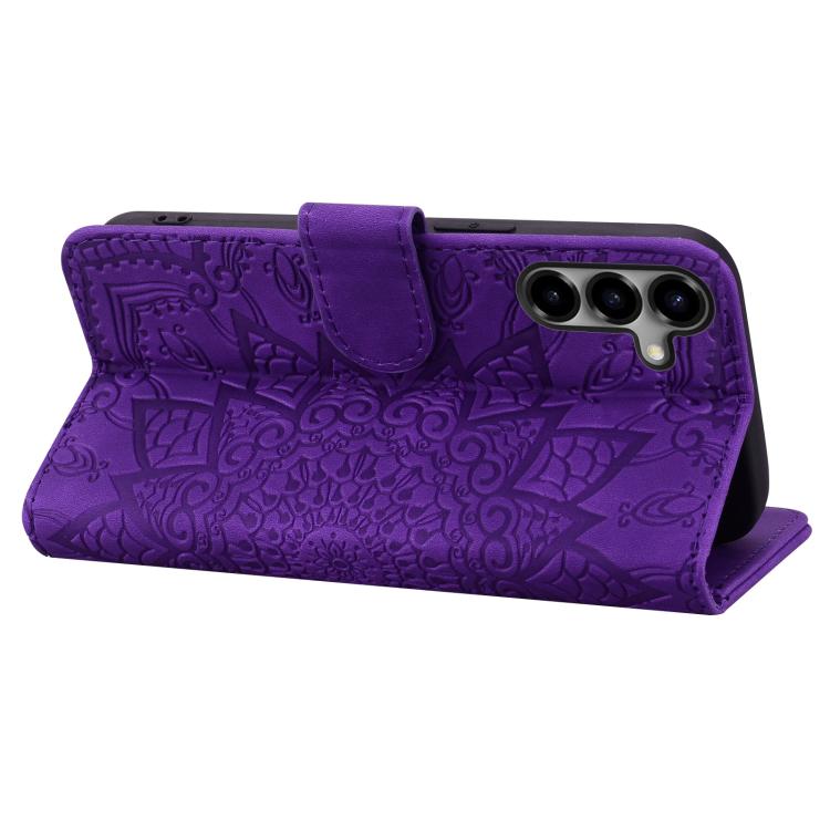 For Samsung Galaxy S26 5G Mandala Embossed Dual-Fold Calf Leather Phone Case